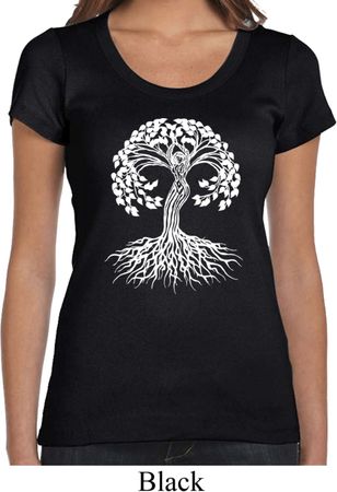 Yoga White Celtic Tree Ladies Scoop Neck Shirt