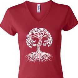 Yoga White Celtic Tree Ladies V-neck Shirt