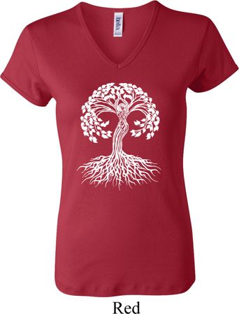 Yoga White Celtic Tree Ladies V-neck Shirt