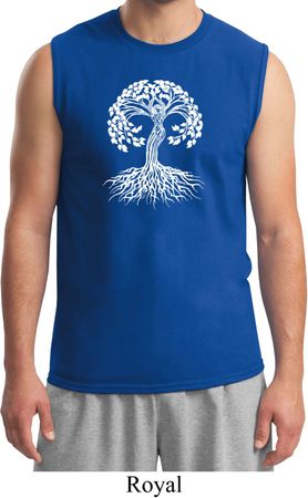 Yoga White Celtic Tree Mens Muscle Shirt