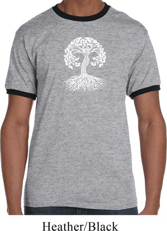 Yoga White Celtic Tree Mens Ringer Shirt