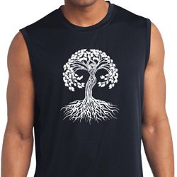 Yoga White Celtic Tree Mens Sleeveless Moisture Wicking Shirt Yoga White Celtic Tree Mens Sleeveless Moisture Wicking Shirt
