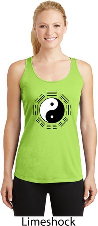 Yoga Ying Yang Trigrams Ladies Dry Wicking Racerback Tank Top