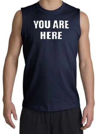YOU ARE HERE Funny Novelty Adult Muscle Shirt Shooter - Navy