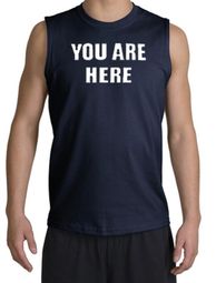 YOU ARE HERE Funny Novelty Adult Muscle Shirt Shooter - Navy