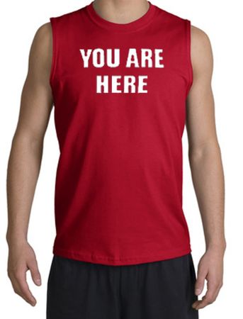 YOU ARE HERE Funny Novelty Adult Muscle Shirt Shooter - Red