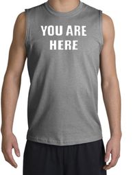 YOU ARE HERE Funny Novelty Adult Muscle Shirt Shooter - Sports Grey