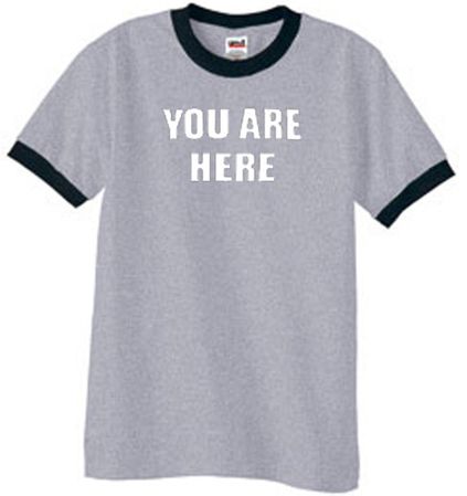 YOU ARE HERE Funny Novelty Adult Ringer T-shirt - Heather Grey/Black