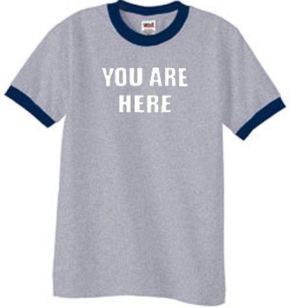YOU ARE HERE Funny Novelty Adult Ringer T-shirt - Heather Grey/Navy