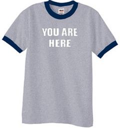 YOU ARE HERE Funny Novelty Adult Ringer T-shirt - Heather Grey/Navy
