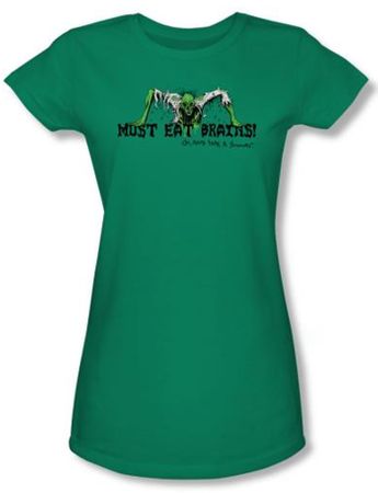 Zombie Juniors T-Shirt Must Eat Brains Kelly Green Tee Shirt