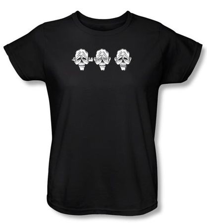 Zombie Ladies T-Shirt Hear No Heads Black Tee Shirt