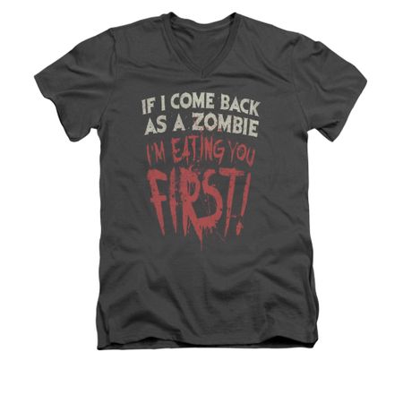 Zombie Shirt Slim Fit V Neck You First Charcoal Tee T-Shirt