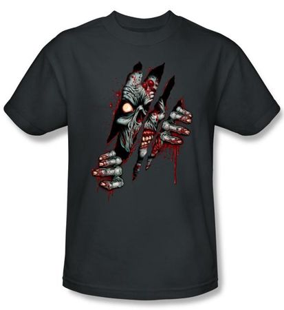 Zombie T-Shirt Clawing Free Adult Charcoal Tee Shirt