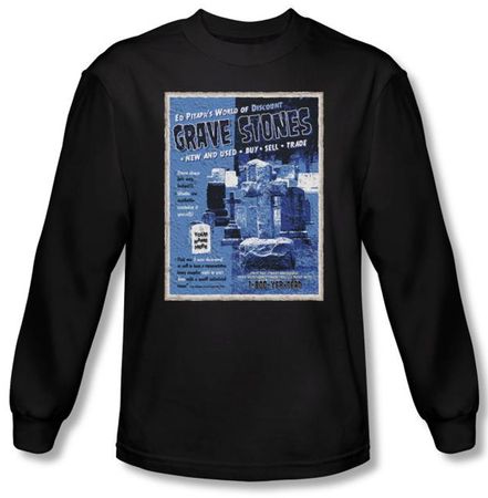 Zombie T-Shirt Ed Pitaph's Black Adult Long Sleeve Tee Shirt
