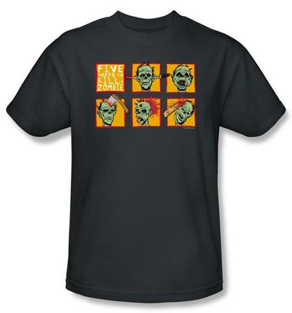 Zombie T-Shirt Five Ways Adult Charcoal Tee Shirt