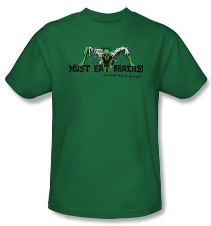 Zombie T-Shirt Must Eat Brains Adult Kelly Green Tee Shirt
