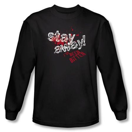 Zombie T-Shirt Stay Away Black Adult Long Sleeve Tee Shirt