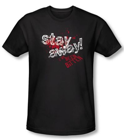 Zombie T-Shirt Stay Away Black Adult Slim Fit Tee Shirt