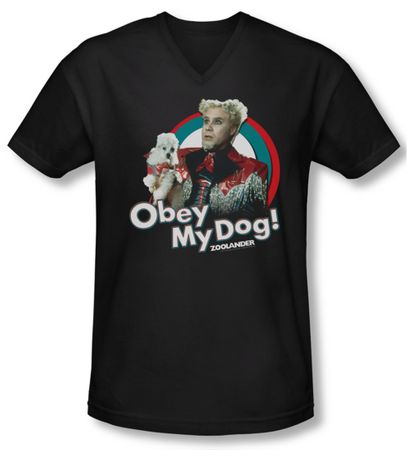 Zoolander Shirt Slim Fit V Neck Obey My Dog Black Tee T-Shirt