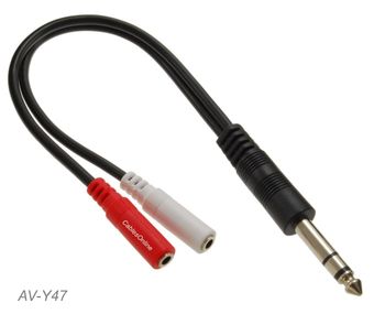 1/4" Stereo TRS Male to 2-3.5mm TS Red/White Female Audio Y-Cable, AV-Y47