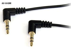 1ft. Slim 3.5mm Male to Male Right Angle Stereo Audio Cable, Gold-Plated