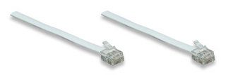 10ft. RJ12 6P6C Flat Modular Telephone Cable, White, Manhattan 307666