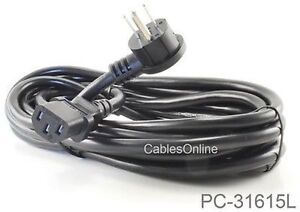 15ft Flat Plug AC Power Cord, Flat Right-Angle NEMA 5-15P to IEC C13, 16 AWG