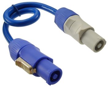 1ft 16AWG Stage Lighting Fixture PowerCon-Compatible Power-Through BLUE Cable