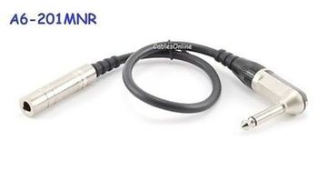 1ft Rean 1/4 inch 6.3mm Right-Angle Male to Female Extension Mono Audio Cable