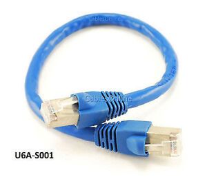 1ft Shielded CAT6A Network STP 500MHz Bare Copper Ethernet RJ45 Patch Cable
