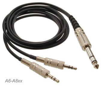 1ft Stereo 1/4" 6.3mm Male to Dual 3.5mm Stereo Male Y-Splitter Audio Cable