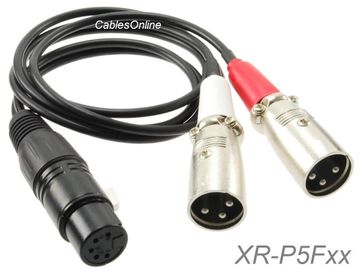 1ft XLR 5-Pin Female to 2x 3-Pin Male Stereo or Dual-Elements Microphone Cable