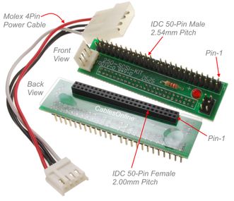 50-Pin IDC 2.54mm Male to 50-Pin IDC 2.00mm Female SCSI Laptop HD Adapter