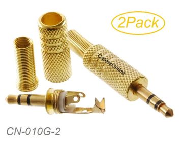 2-Pack 3.5mm 1/8" Stereo TRS Male Gold Connector with Spring Relief