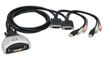 2-Port DVI USB  KVM Switch w/ 4ft Detachable Cables & Audio Support