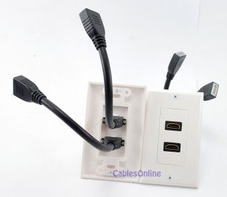 2-Port HDMI Wall Plate, with Pigtail Extension Cable, White