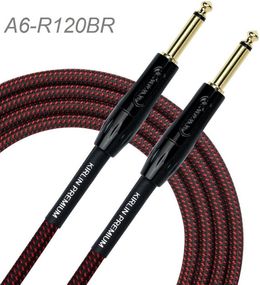 20ft 1/4" TS M/M Premium Plus Instrument Cable, Black/Red Woven Jacket