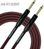 20ft 1/4" TS M/M Premium Plus Instrument Cable, Black/Red Woven Jacket
