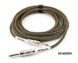 20ft Kirlin 1/4" Mono Male to Male BK/YL Woven Guitar/Bass Amp Pro Audio Cable