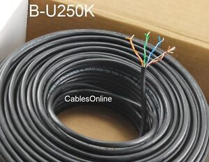250ft Cat5e 350MHz UTP 24AWG solid pure copper, Riser Rated CMR Cable, Black