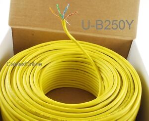 250ft Cat5e 350MHz UTP 24AWG solid pure copper, Riser Rated CMR Cable, Yellow
