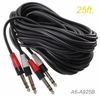 25ft Dual 1/4" Stereo TRS Male to Male Shielded Instrument Pro Audio Cable
