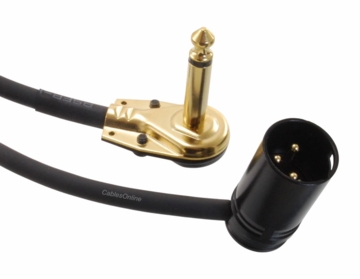 2ft Low-Profile Right-Angle 3-Pin XLR Male to Right-Angle 1/4" TS Male Cable