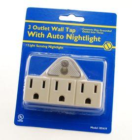 3 Outlet Wall Tap with Auto Night-Light