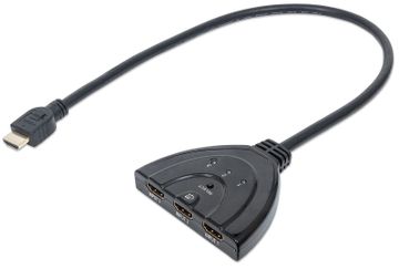 3-Port HDMI Switch with Integrated Cable. Pigtail Type, Manhattan