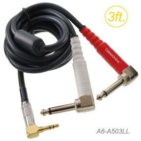 3ft 3.5mm Stereo Right-Angle Male to Dual 1/4" Mono Right-Angle Male Cable