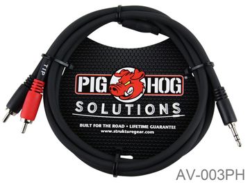 3ft PigHog Stereo Breakout Cable, 3.5mm Stereo Male to Dual RCA Male