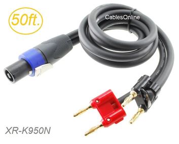 50ft SpeakOn Neutrik Plug to Two Dual Banana Plugs Speaker/Amplifier Kirlin Cable