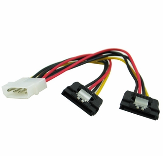 6-Inch SATA To Dual Molex Power Splitter Cable - 15-Pin Male To 4-Pin Female Y Adapter